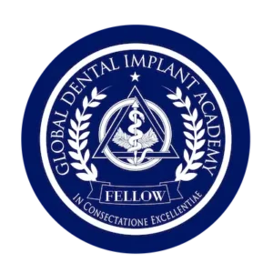 Global Dental Implant Academy Fellow logo representing advanced certification in dental implantology