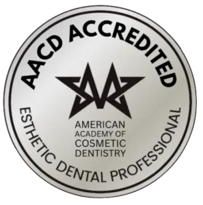 AACD Accredited Esthetic Dental Professional badge from the American Academy of Cosmetic Dentistry