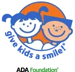 ADA Foundation Give Kids A Smile logo featuring two smiling children, symbolizing free dental care for kids