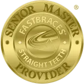 Gold Fastbraces Senior Master Provider badge representing advanced orthodontic certification